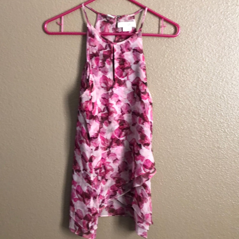 Cynthia Rowley 100 silk halter neck floral tank